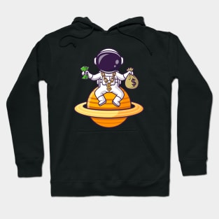 Cute Rich Astronaut On Planet With Money Cartoon Hoodie